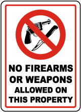 No Firearms or Weapons Sign