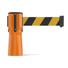 Yellow Black Diagonal Cone-Mounted Retractable Belt Barrier