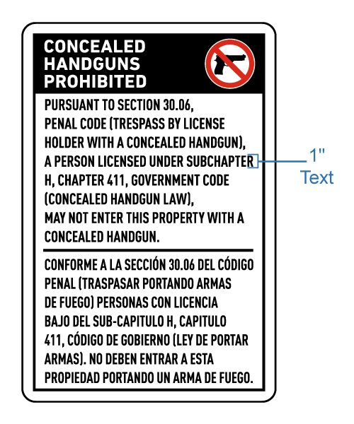 Texas 30.06 Bilingual Concealed Handguns Prohibited Sign