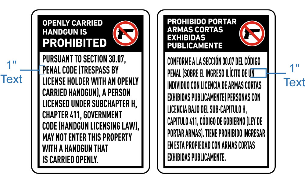 Texas 30.07 No Openly Carried Handguns Sign