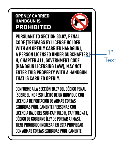 Bilingual Texas 30.07 No Openly Carried Handguns Sign