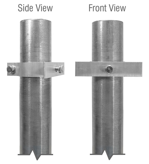 Side and front views of the bracket mounted on round post