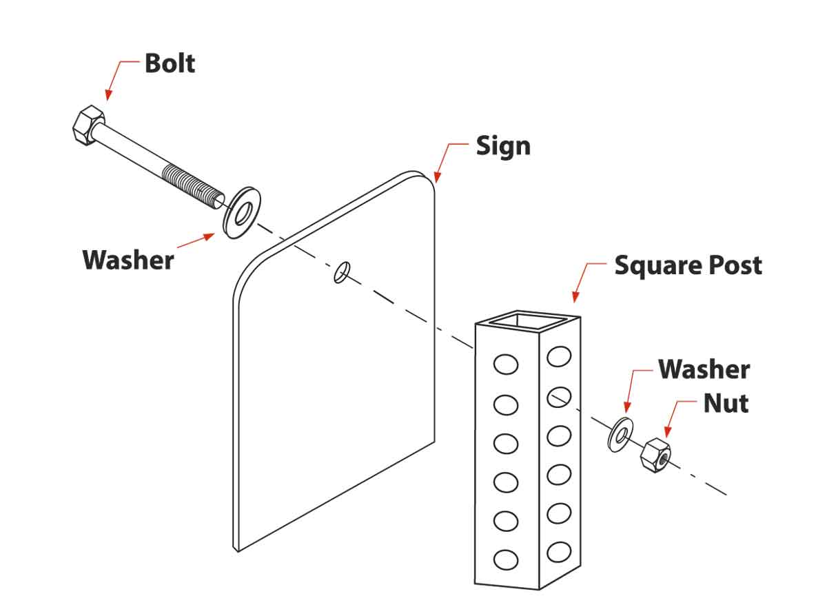 Hex-head Square Post Sign Mounting Hardware